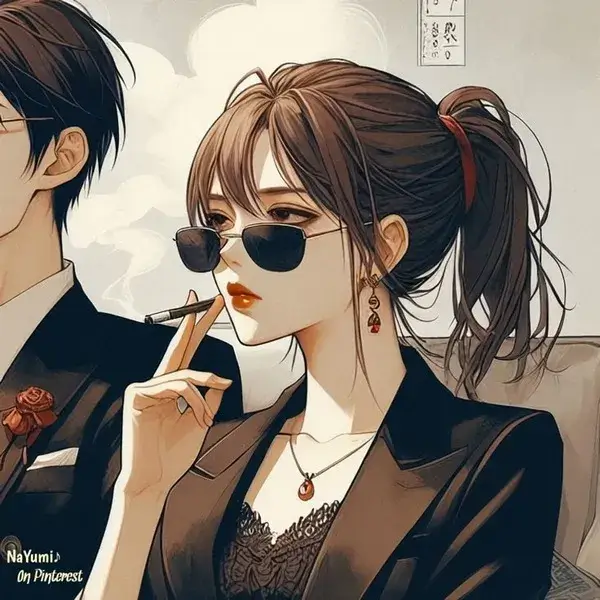 Người phụ nữ tóc buộc cao quyến rũ tay cầm điếu thuốc khói mờ ảo diện đầm đen quyến rũ mang một nét đẹp kiêu sa đầy lôi cuốn.