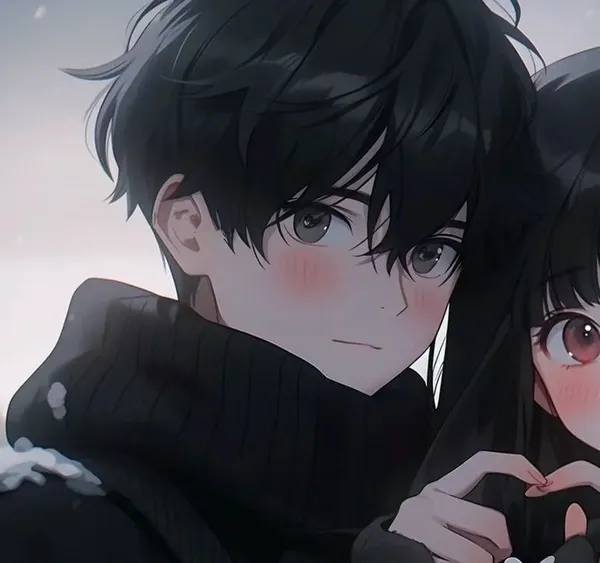 Hình đại diện trích từ bộ ảnh avatar đôi anime đen trắng bắt trọn khoảnh khắc bạn nam mặc áo hoodie đang khum tay tạo nửa trái tim cực kỳ ấm áp.