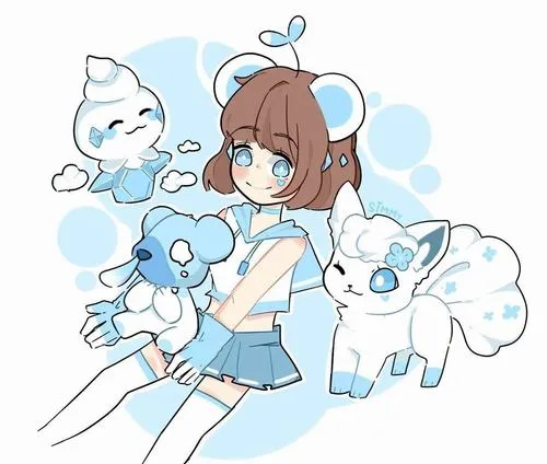 Cô nàng Simmy phiên bản anime ôm quyển sổ vẽ, ánh mắt háo hức và nơ xanh nhỏ tạo cảm giác gần gũi với fan