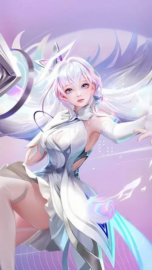 Ảnh avatar Điêu Thuyền Hoa Hậu cầm bó hoa trước sân khấu, váy trắng lấp lánh, tóc đỏ uốn sóng và nụ cười sáng dưới đèn vàng
