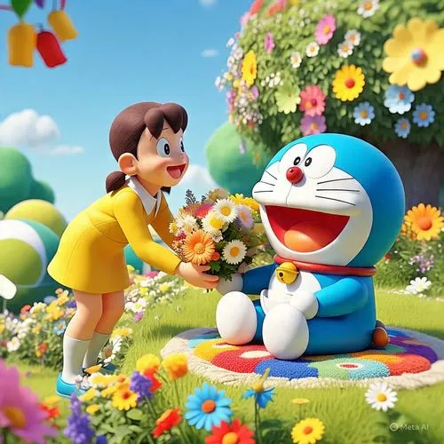 Hình ảnh Doraemon cách điệu khoác áo đầu bếp trắng muốt đang tỉ mỉ nướng những chiếc bánh rán lừng danh trong gian bếp tràn ngập hương thơm và ánh sáng ngọt ngào.