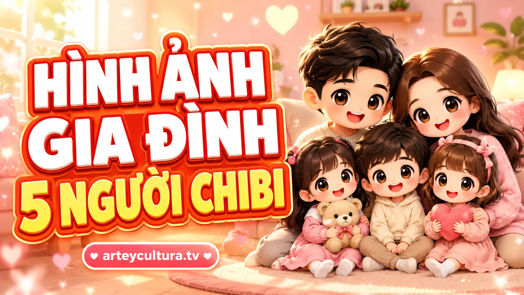55 Ảnh Gia Đình 5 Người Chibi quây quần hạnh phúc gái trai đầy đủ với nụ cười rạng rỡ và cái ôm ấm áp