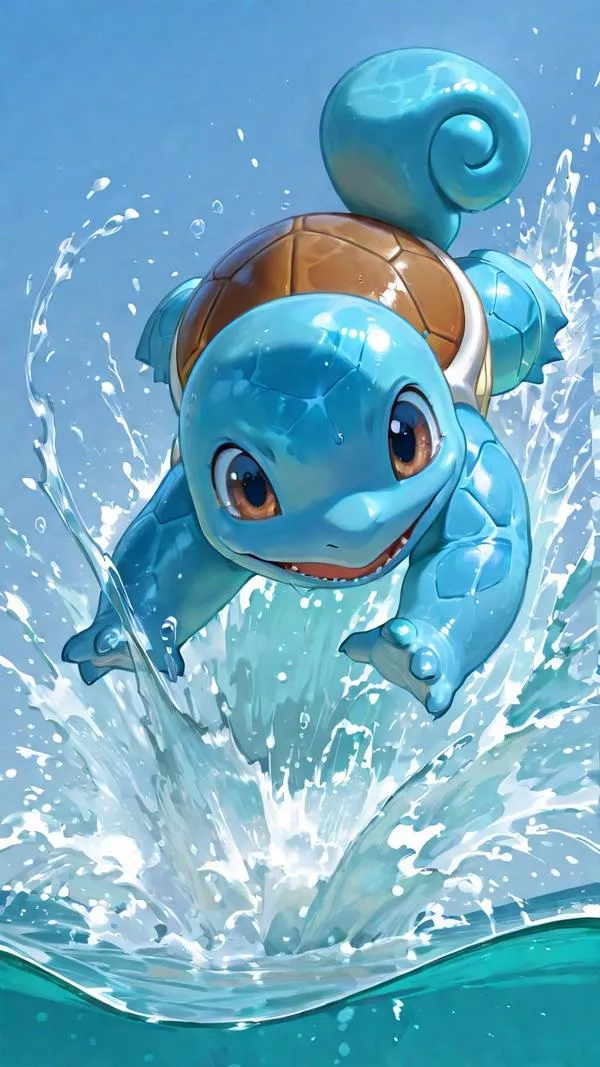 Ảnh nền Squirtle cười tươi giữa những bong bóng nước long lanh, tông xanh phủ đầy khung hình khiến bức ảnh nhìn cực kỳ mát