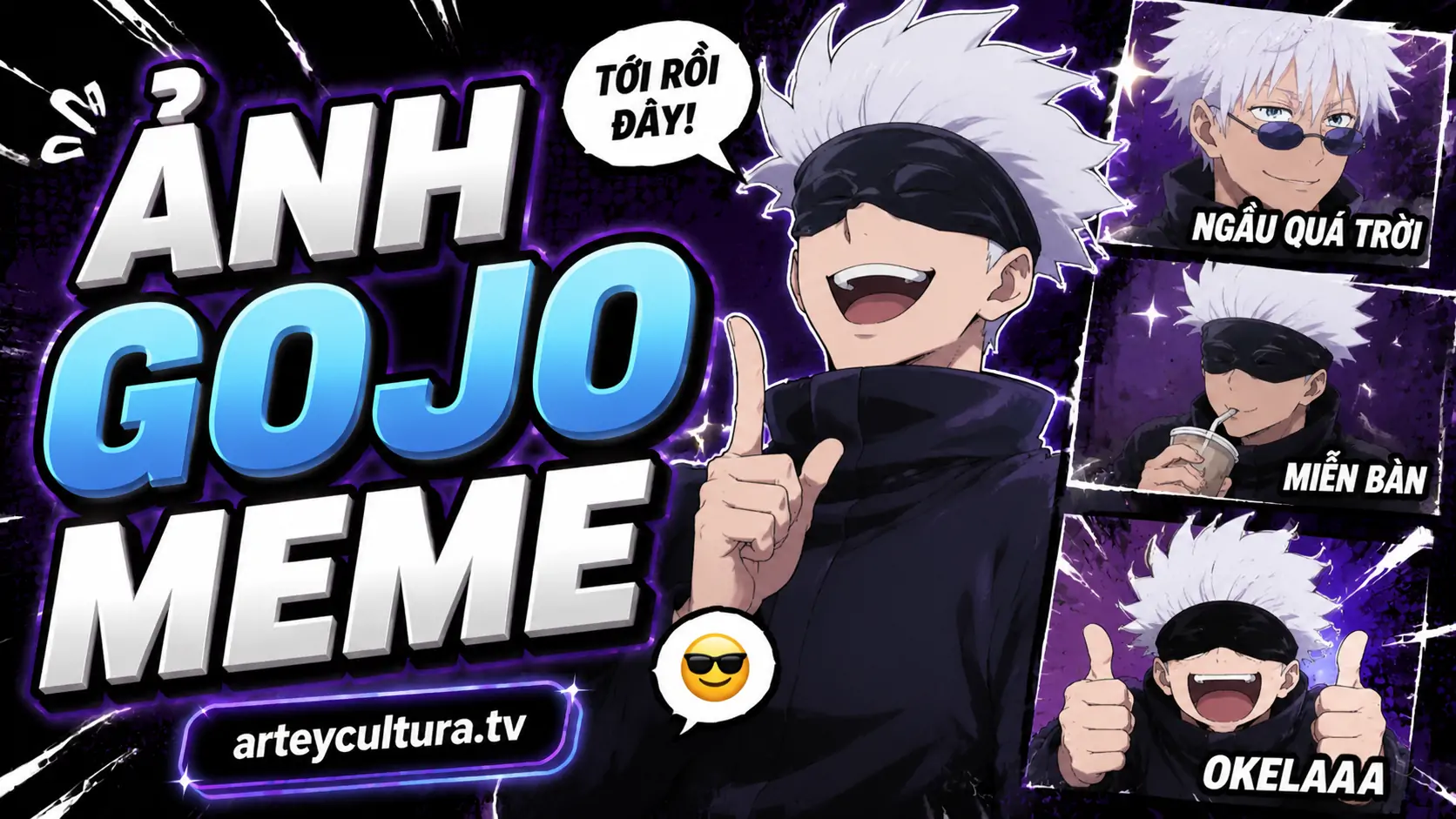 Full 145 Ảnh Meme Gojo Satoru vô tri hài hước với kính râm và băng bịt mắt đen đặc trưng