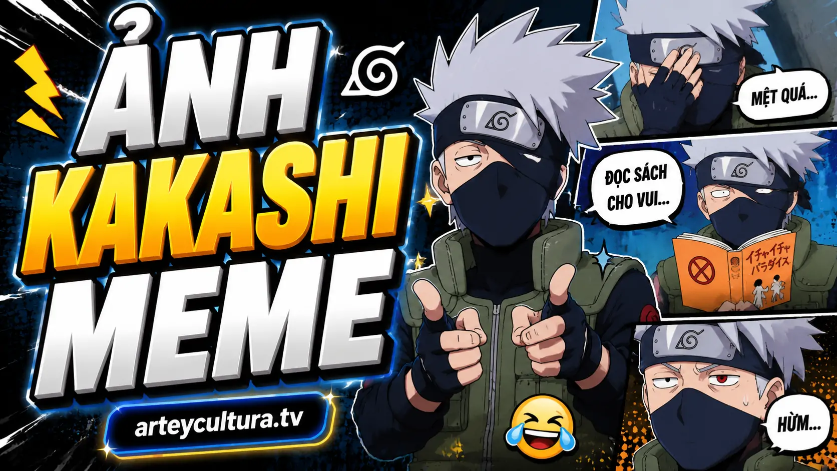 89 Ảnh Meme Kakashi Hatake vui nhộn với mái tóc bạc dựng ngược đặc trưng và băng trán lệch hài hước