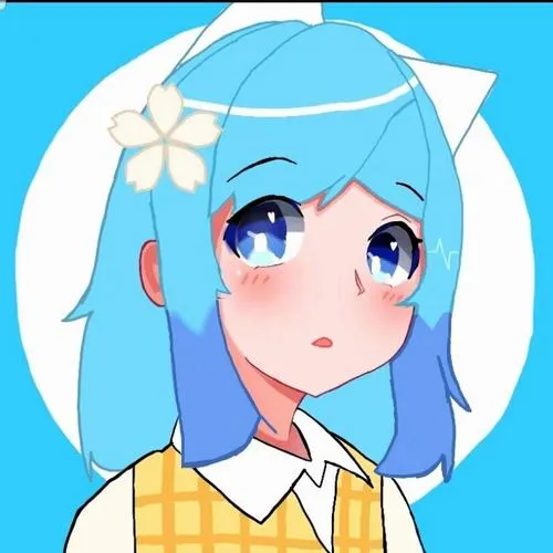 Chân dung cô gái tóc xanh tai mèo trên nền trời sáng, đôi mắt xanh to và áo caro vàng mang nét trong veo kiểu anime