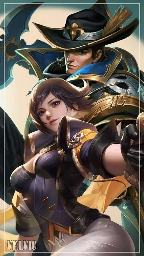 Valhein Hoàng Tử Quạ đứng cạnh cô gái đội mũ rộng vành, áo giáp đen vàng tạo không khí phiêu lưu đậm chất viễn tây