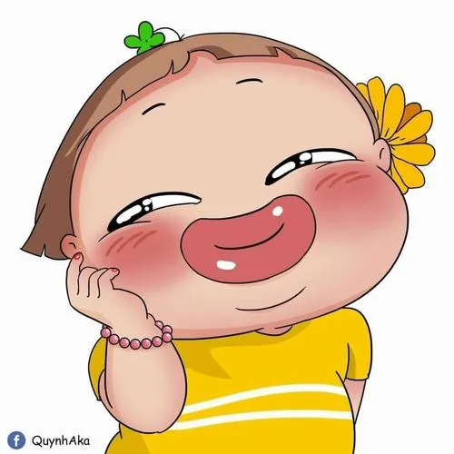 Cô bé áo vàng chống cằm cười mơ màng, má hồng căng tròn và bông hoa sau tai khiến tranh tí hon vui nhộn thêm phần nhây