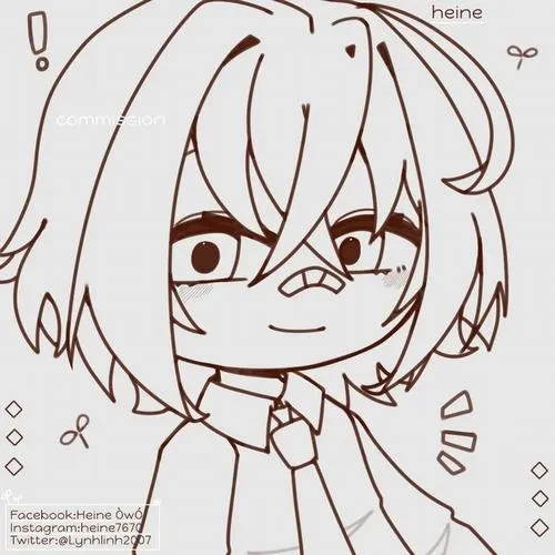 Ảnh chibi không màu cận mặt vẽ cậu bé tóc ngắn, mắt to ngạc nhiên, áo cổ cao và nét viền sắc rõ