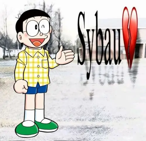 Ảnh chế Nobita đứng cười toe trong áo vàng quần xanh, bên cạnh chữ Shizuka đỏ đen ngô nghê như pha thả thính lệch sóng