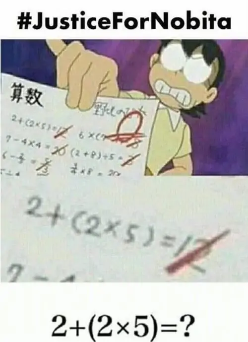 Bài kiểm tra hiện chữ đòi công bằng cho Nobita, bàn tay chỉ vào phép tính tréo ngoe khiến cảnh học hành thành trò cười mạng xã hội