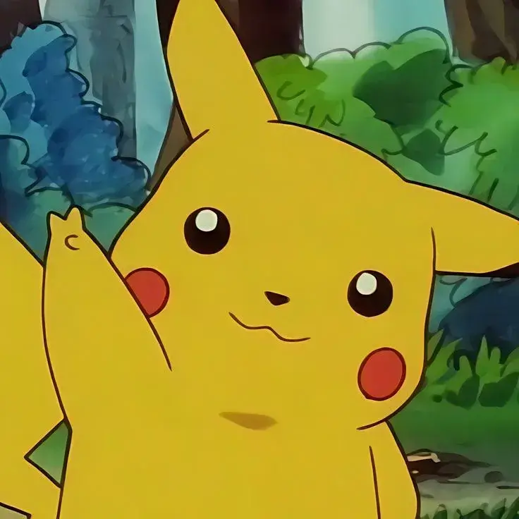 Ảnh chế Pikachu giơ tay chào trong khung anime xanh, đôi má đỏ nổi bật và dáng nhỏ nhắn làm cảnh nhìn thân thiện