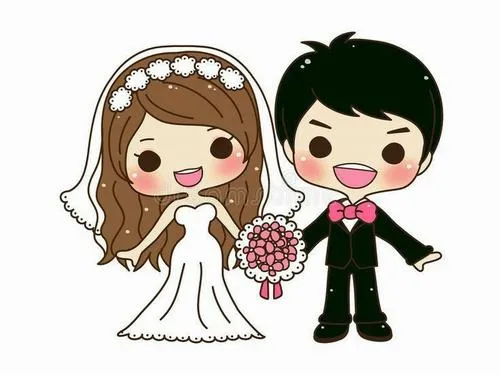 Cô dâu chú rể tí hon đứng cạnh nhau trên nền trắng, gò má hồng và bó hoa đỏ tạo cảm giác ngây thơ, rộn ràng