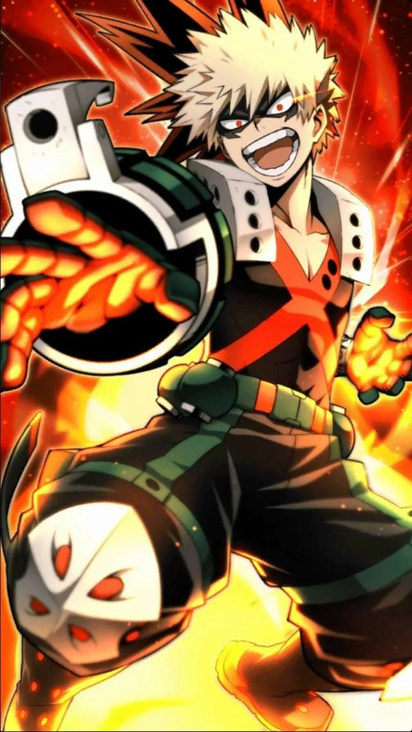 Great Explosion Murder God Dynamight cười gằn trong bộ đồ chiến đấu cam đen, ngọn lửa quanh tay và tư thế mở rộng tạo nhịp ảnh dữ dội