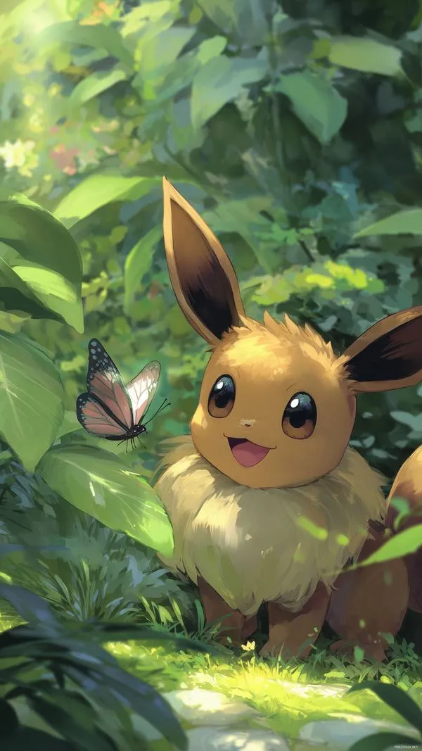 Ảnh nền Eevee ngồi bên cửa sổ mùa mưa dễ thương, giọt nước bám kính và ánh đèn phòng làm cảnh nhỏ rất đời