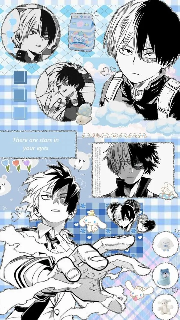 Ảnh đại diện Todoroki dạng collage đỏ trắng, nhiều biểu cảm nhỏ quanh chân dung chính, nét vẽ chibi và chữ trang trí tạo cảm giác vui