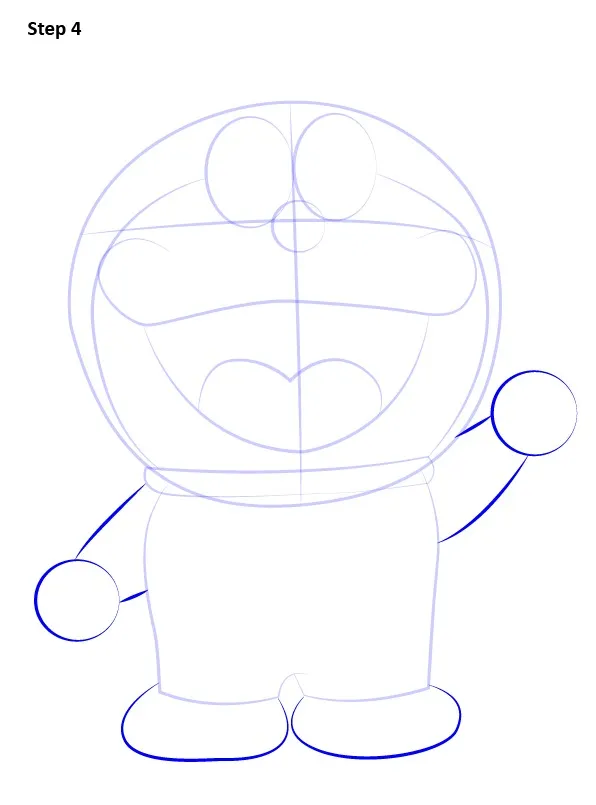 Thêm tay, bàn tay tròn và đôi chân bầu bĩnh để hoàn thiện dáng Doraemon