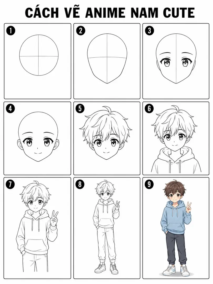 Cách vẽ anime nam cute đơn giản từng bước cho người mới