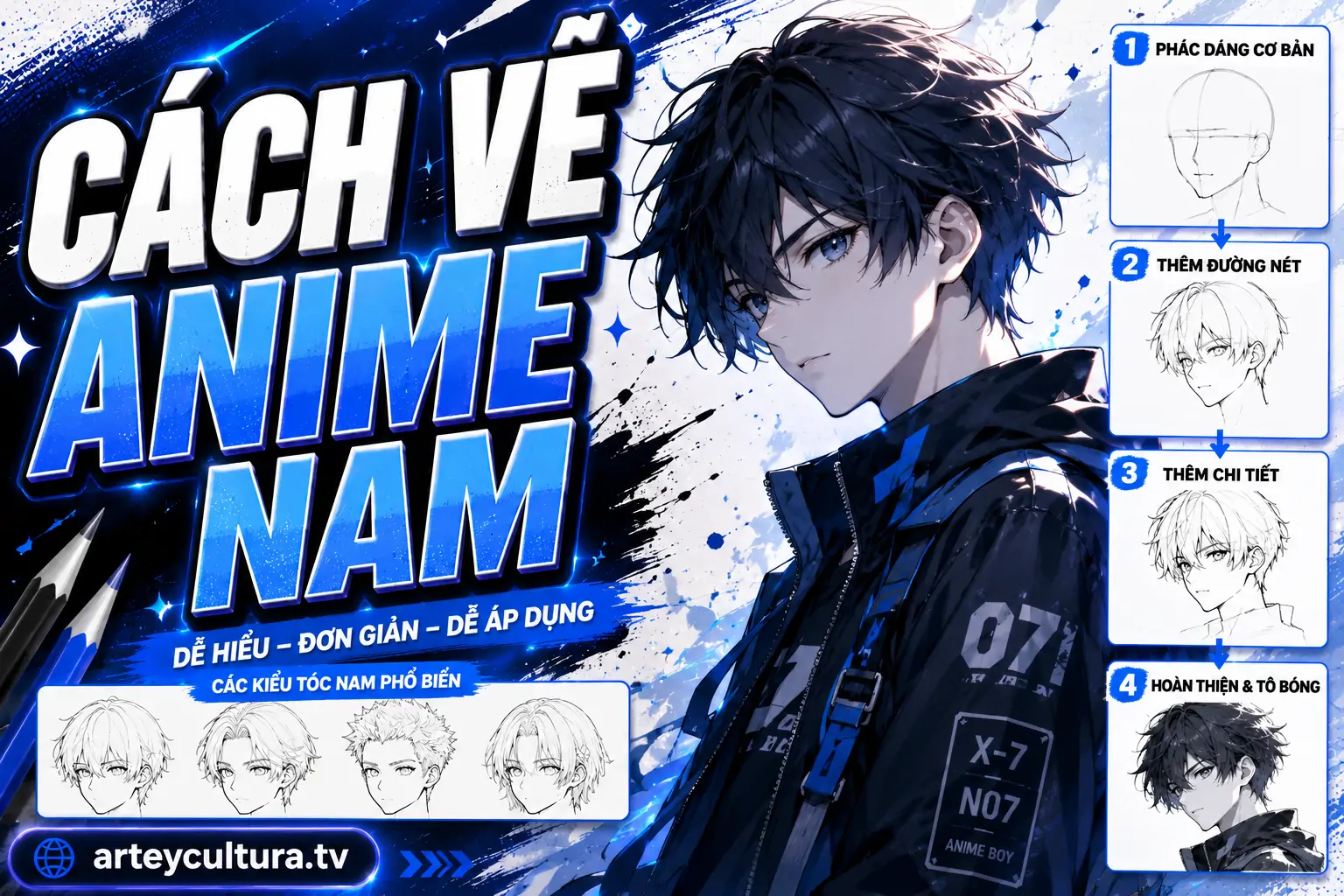 Hướng dẫn 2 Cách Vẽ Anime Nam cute ngầu Đơn Giản với khuôn mặt đáng yêu và khí chất lạnh lùng