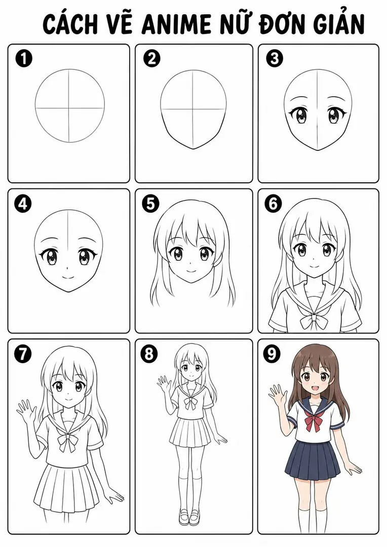Cách vẽ anime nữ đơn giản bằng bút chì từng bước cho người mới bắt đầu