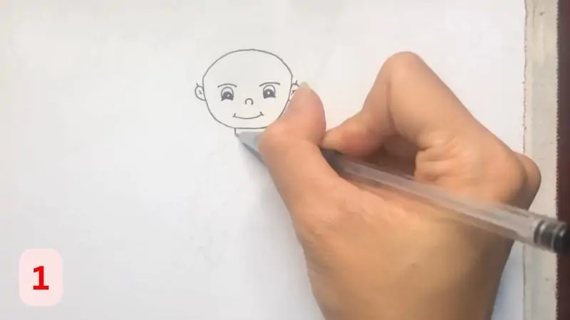Phác thảo khuôn mặt chú bộ đội đơn giản với mũ cối, mắt nhỏ và nụ cười hiền