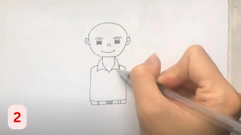 Vẽ thân áo quân phục cho chú bộ đội bằng nét bút chì nhẹ, bố cục cân đối
