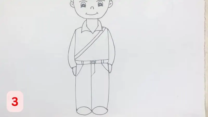 Hoàn thiện dáng đứng chú bộ đội với quần dài, giày và thắt lưng rõ ràng