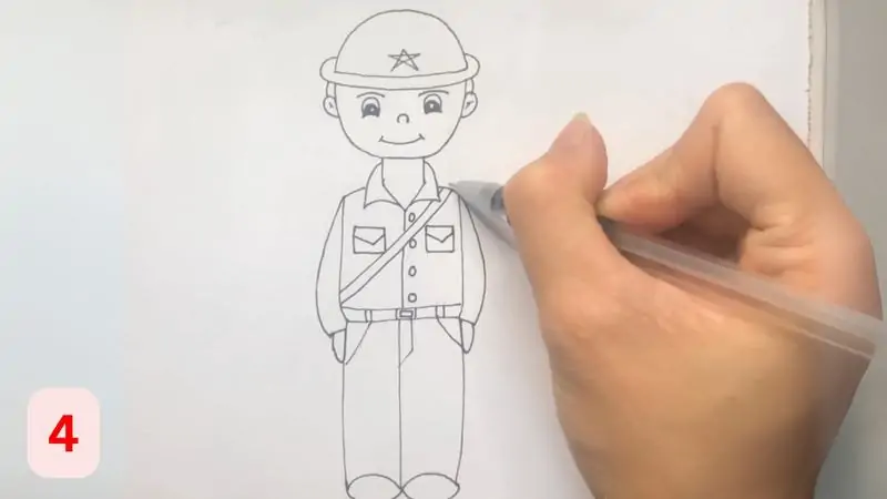 Thêm chi tiết ngôi sao, túi áo, cổ áo giúp chú bộ đội sinh động hơn