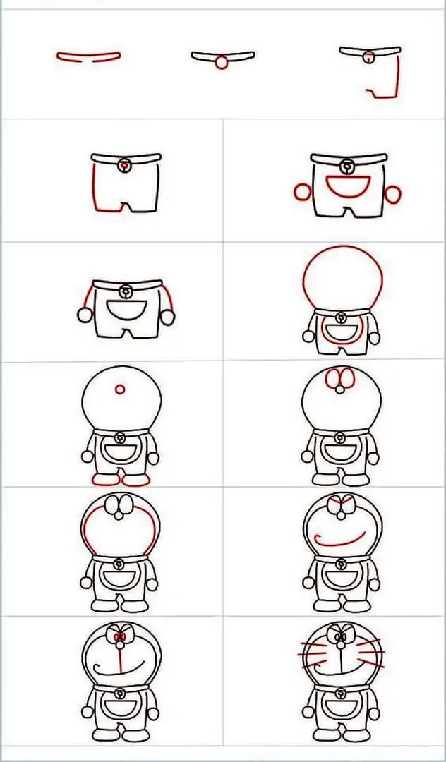 Cách vẽ doraemon chibi cute để tô màu, luyện nét và trang trí sổ phác thảo