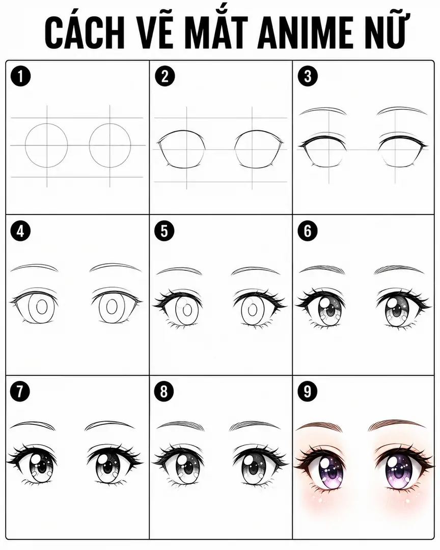 Cách vẽ mắt anime nữ đơn giản cho người mới bắt đầu bằng bút chì và giấy vẽ