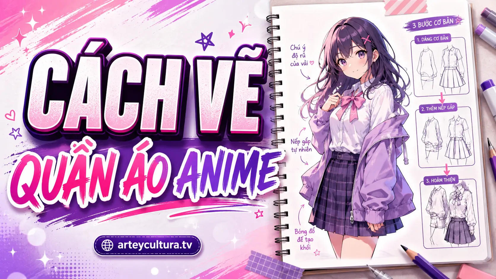 Hướng dẫn 3 Cách Vẽ Váy Và Quần Áo Anime đơn giản Cute Ngầu từ nét thô đến bản hoàn thiện