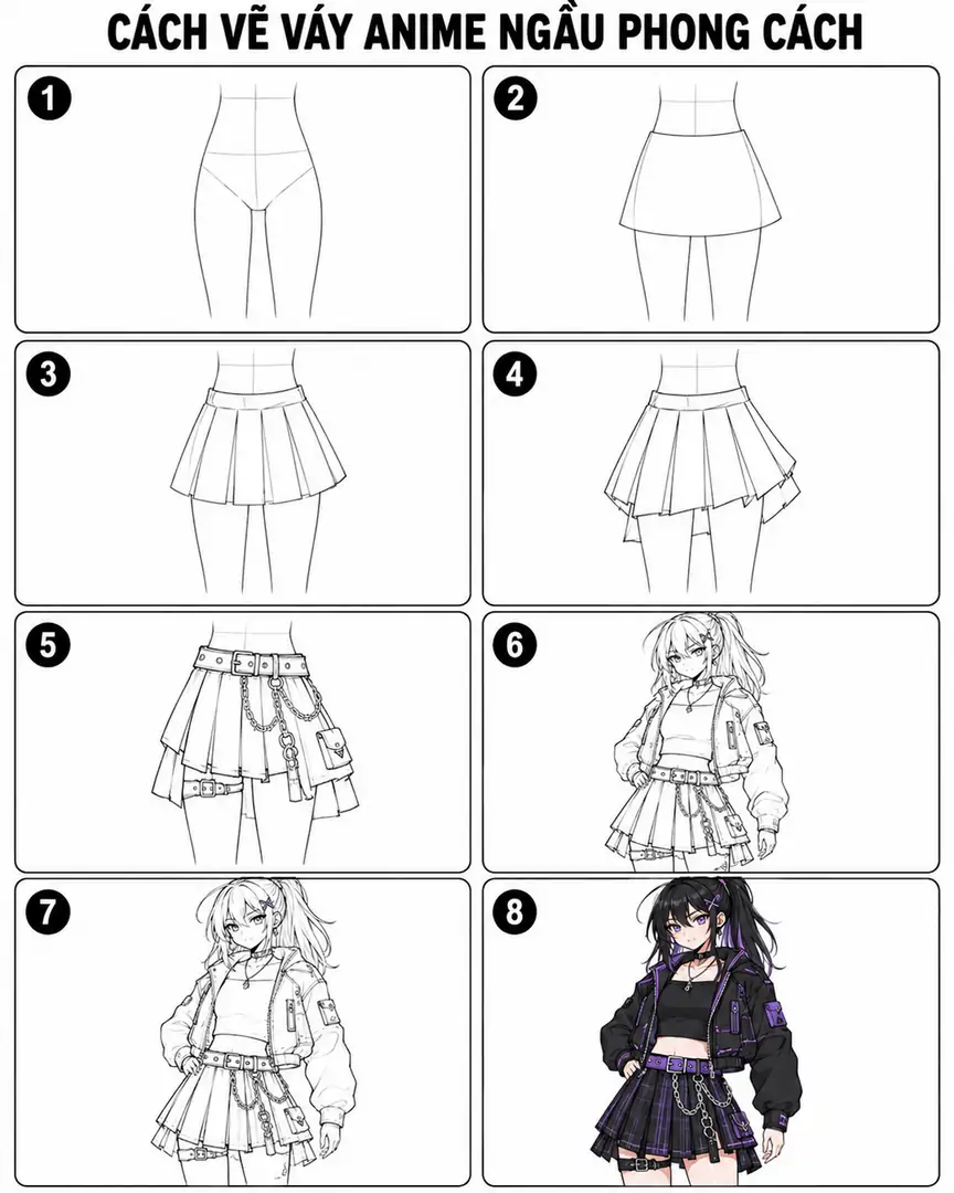 Cách vẽ váy quần áo anime ngầu cho người mới bắt đầu