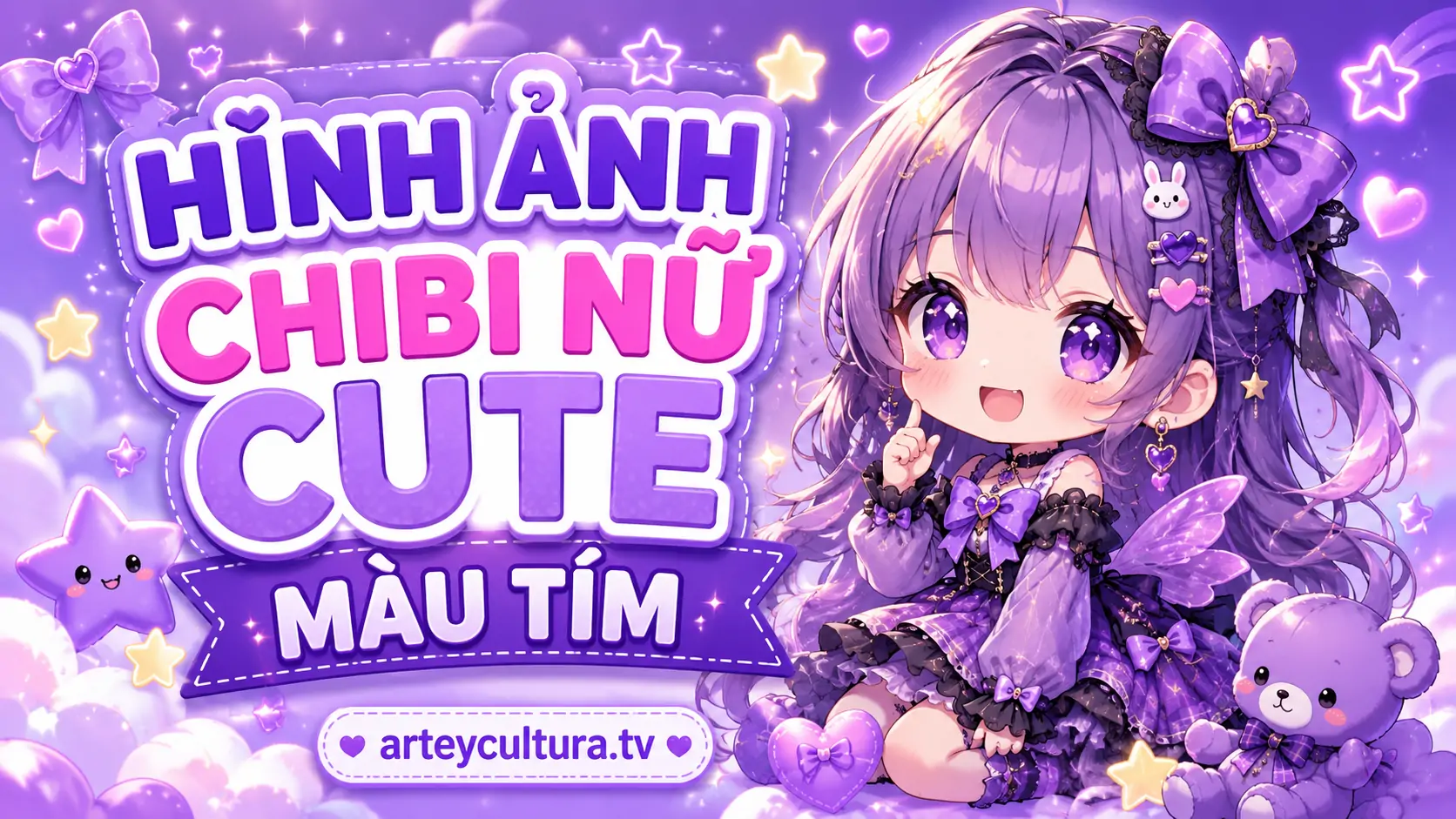 90 Hình Ảnh Chibi Nữ Cute Màu Tím mộng mơ nổi bật trong phong cách kẹo ngọt dễ thương