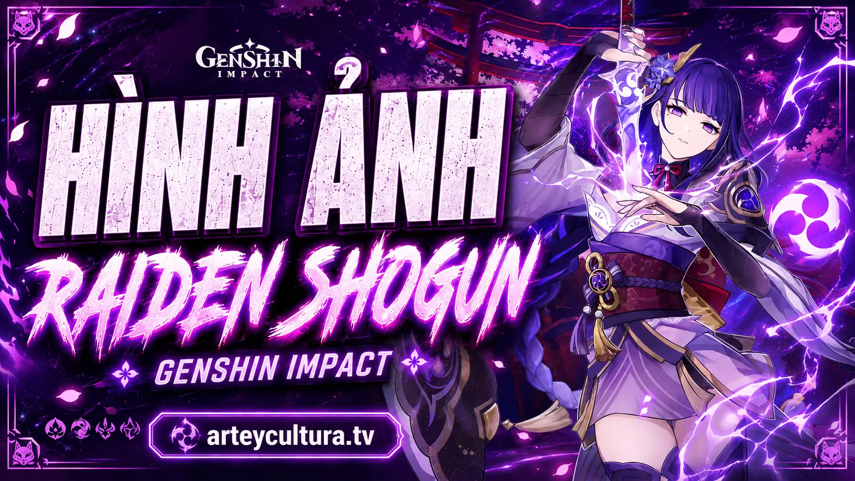 80 Hình Ảnh Raiden Shogun mang thần thái lôi thần uy nghiêm giữa khung cảnh Inazuma tím huyền bí