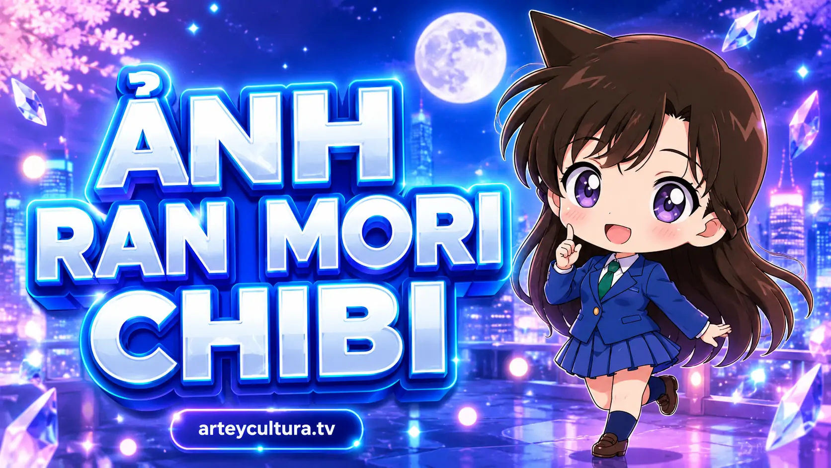 55 Hình Ảnh Ran Mori Chibi dễ thương với chiếc sừng tóc đặc trưng và bộ đồng phục xanh trường Teitan