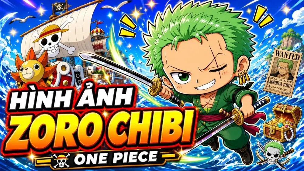 60 Hình Ảnh Zoro Chibi với mặt quạu đáng yêu và ba thanh kiếm tí hon đậm chất võ sĩ đạo