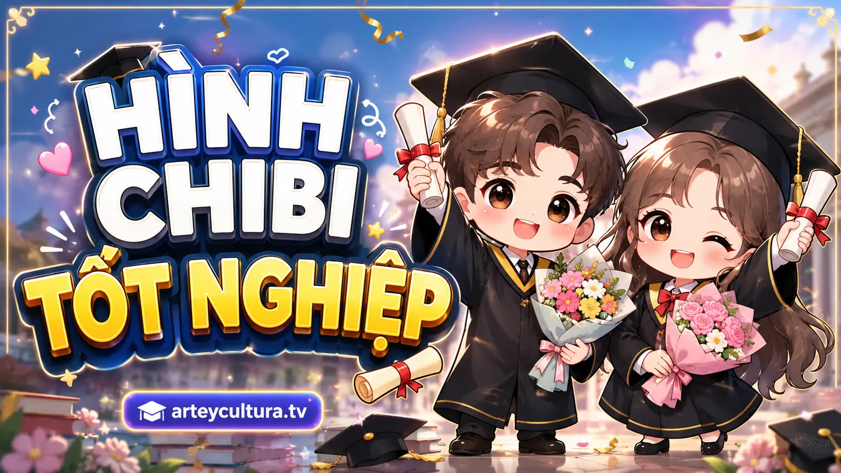 85 Hình Chibi Tốt Nghiệp Nam/Nữ và Ghép Mặt cute phù hợp làm ảnh đại diện và thiệp chúc mừng
