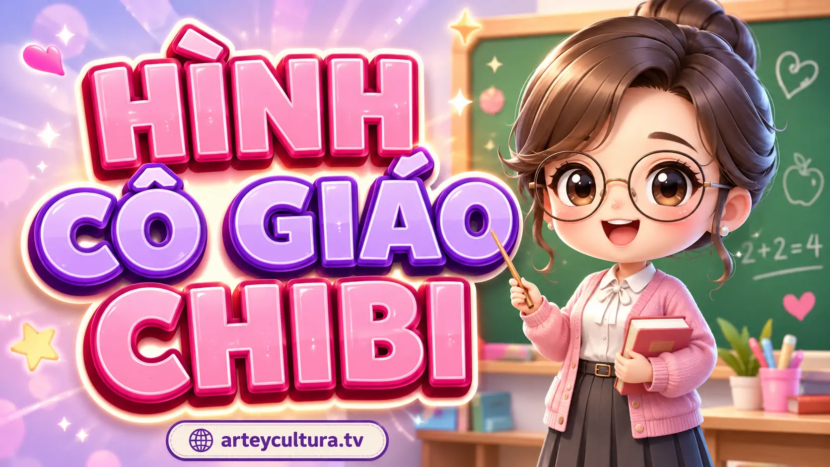 37 Hình Cô Giáo Chibi cute dịu dàng mặc áo dài truyền thống cầm giáo án trên bục giảng