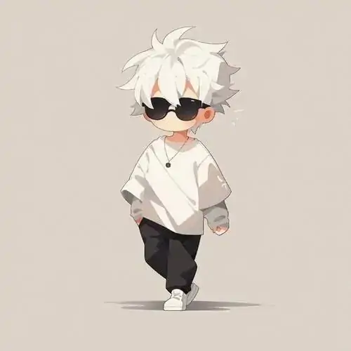Nhân vật Chibi tóc bạc ôm mèo trắng trước nền hồng nhạt, đôi mắt long lanh và má đỏ tạo cảm giác mềm xíu