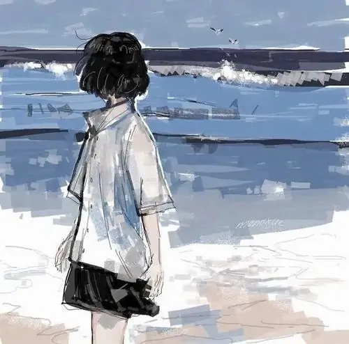 Cô gái ngồi trên bậc thang chung cư, tay ôm đầu gối và mái tóc rối che mất gần hết biểu cảm