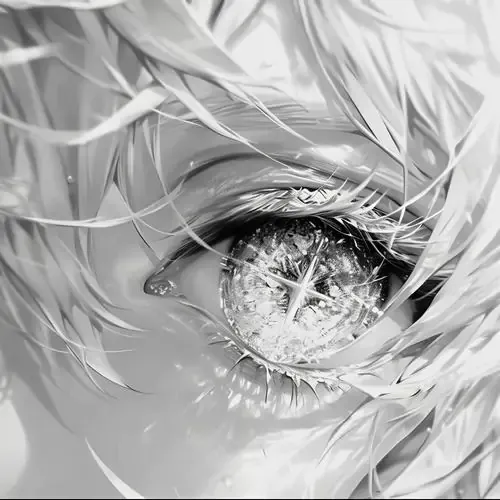 Cận cảnh đôi mắt anime ngập tràn giọt nước khóc lấp lánh phản chiếu những vệt sáng tinh tế đầy long lanh lay động
