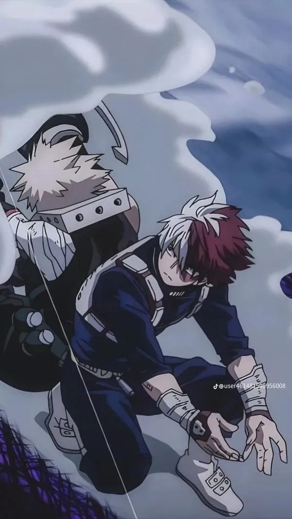 Ảnh bìa Todoroki đứng cạnh Midoriya Izuku và Bakugou Katsuki, ba dáng người đối lập tạo không khí đồng đội lớp 1A khá rõ