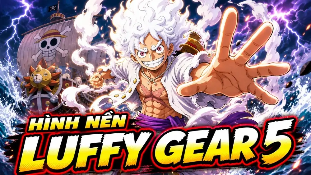 83 Hình Nền Luffy Gear 5 Thần Mặt Trời Nika 4K đẹp với tóc trắng mây khói và ánh hào quang rực rỡ