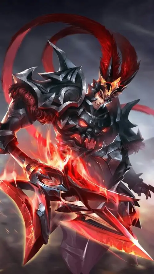 Ảnh bìa ảnh Triệu Vân skin trong game Liên Quân với giáp đỏ đen, lưỡi thương rực lửa và tư thế gầm xuống đầy áp lực