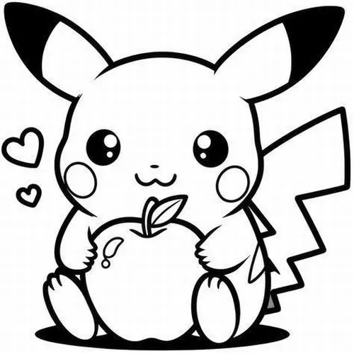 Pikachu cười tít mắt bên sân đấu Pokemon, hai má tròn nổi rõ phù hợp cho trẻ 4 tuổi tập phối màu