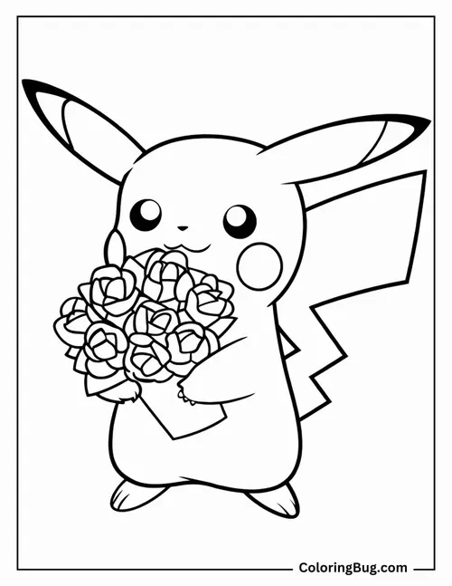 Pikachu đứng cạnh Eevee trong khung nền hoa nhỏ, hai nhân vật nhìn nhau tạo không khí bạn bè ấm áp