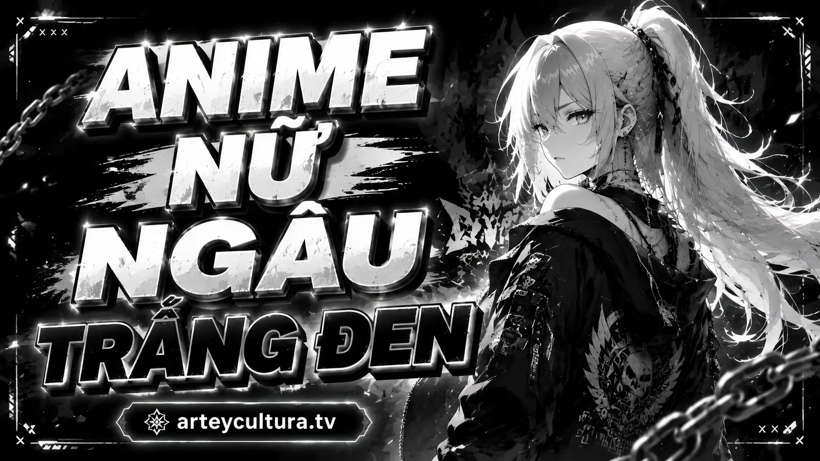 130 Lạnh Lùng Hình Anime Nữ Ngầu Trắng Đen với trang phục đường phố và thần thái kiêu hãnh quyền lực