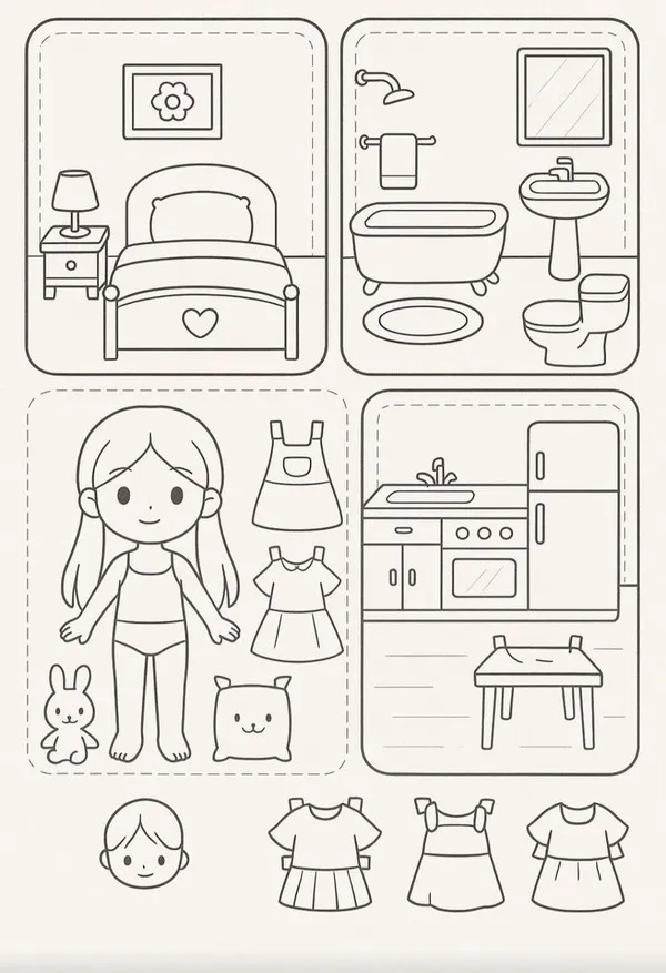 Em bé búp bê giấy chibi đeo tai nghe nhạc bản to đang nhún nhảy theo giai điệu mang đến nguồn năng lượng tích cực cho các bạn nhỏ.