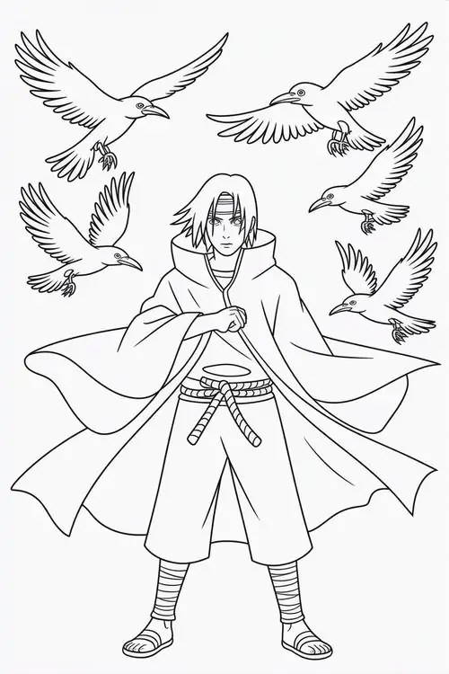 Khám phá 55 Tranh Tô Màu Itachi với Sharingan đỏ rực, áo choàng Akatsuki và thần thái cô độc