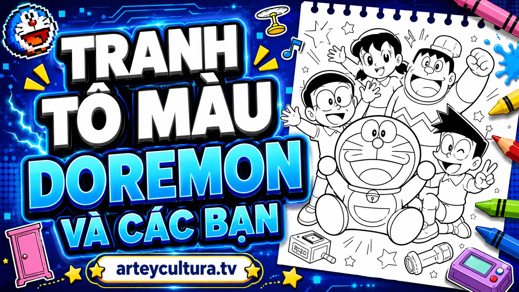 95 Mẫu Tranh Tô Màu Doraemon và Nhóm Bạn Nobita, Xuka, Chaien, Xeko, Doremi ngộ nghĩnh